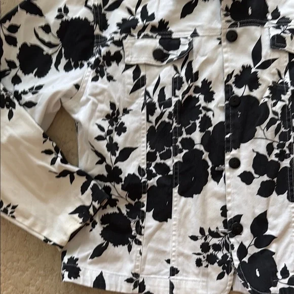 Norm Thompson Black and White Floral Jean Jacket - Picture 2 of 4